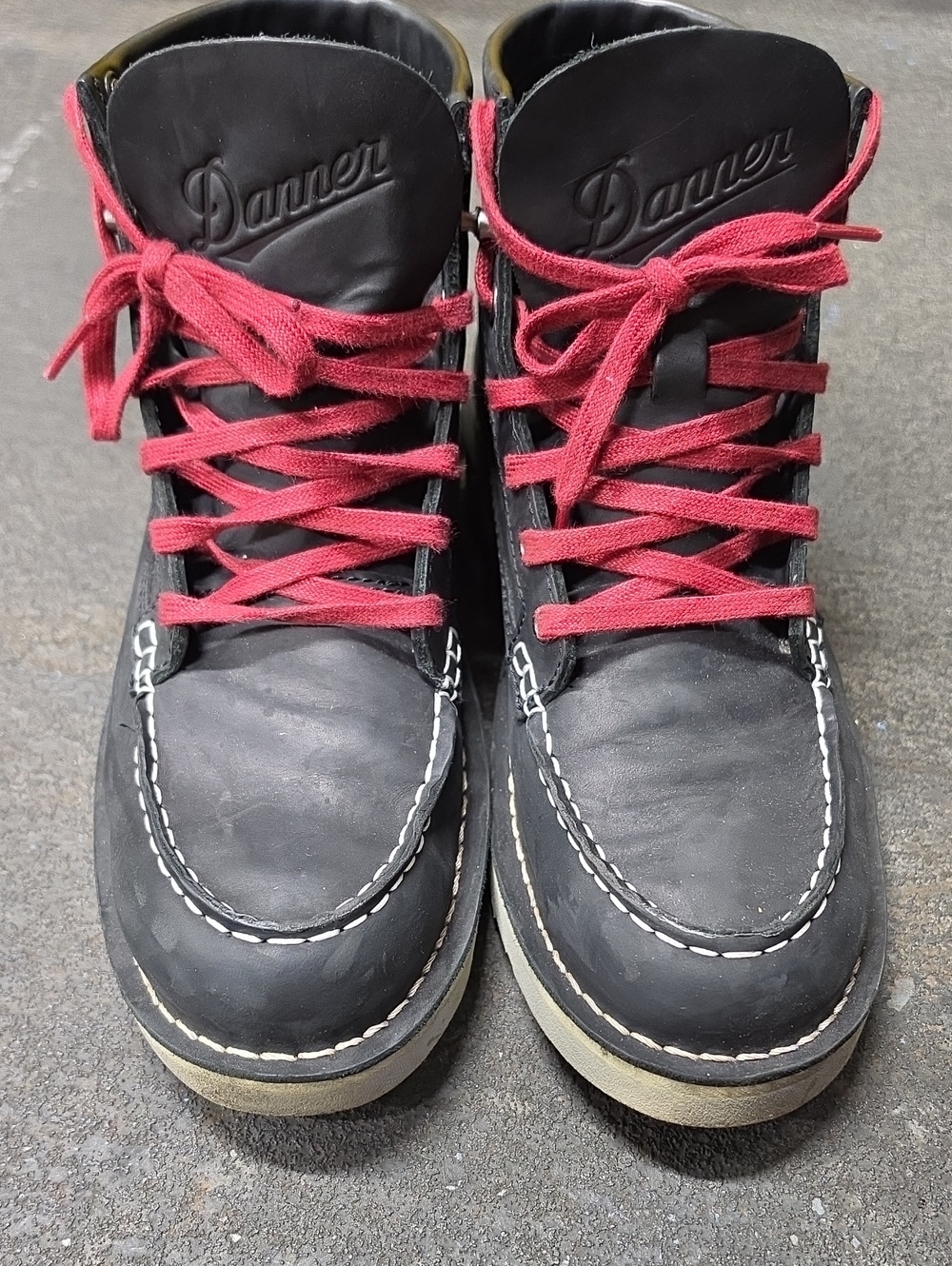 Danner Black Leather Moc Toe Boots with Red Laces